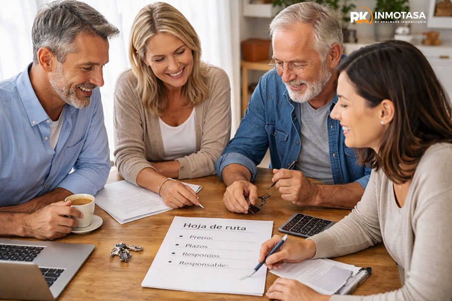 herederos firmando hoja de ruta cuando urge vender por herencia