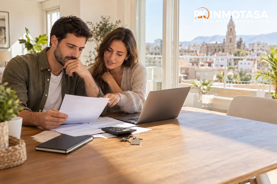 Comparar zonas y financiación antes de comprar vivienda en Murcia Pareja comparando zonas y financiación antes de comprar vivienda en Murcia.